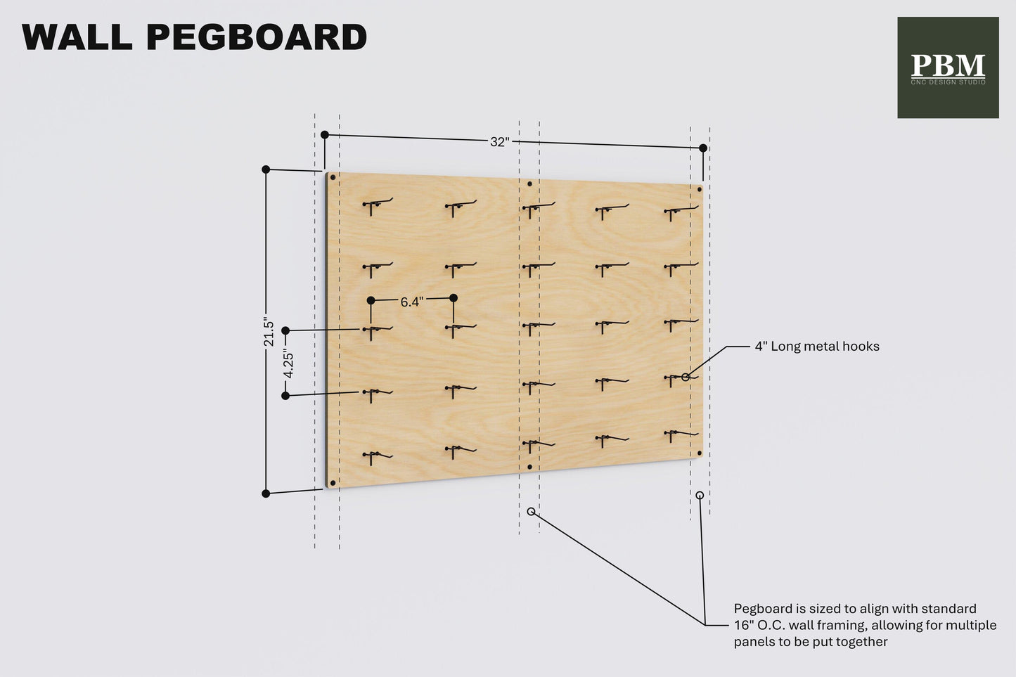 Metal Hook Wall Pegboard